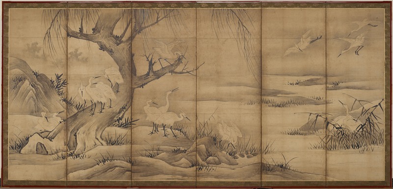 九州国立博物館 | 収蔵品ギャラリー | 松に叭叭鳥・柳に白鷺図屏風