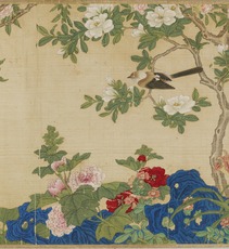 美品 掛け軸 孫億筆「海棠山鵲図」花鳥 中国画 - メルカリ