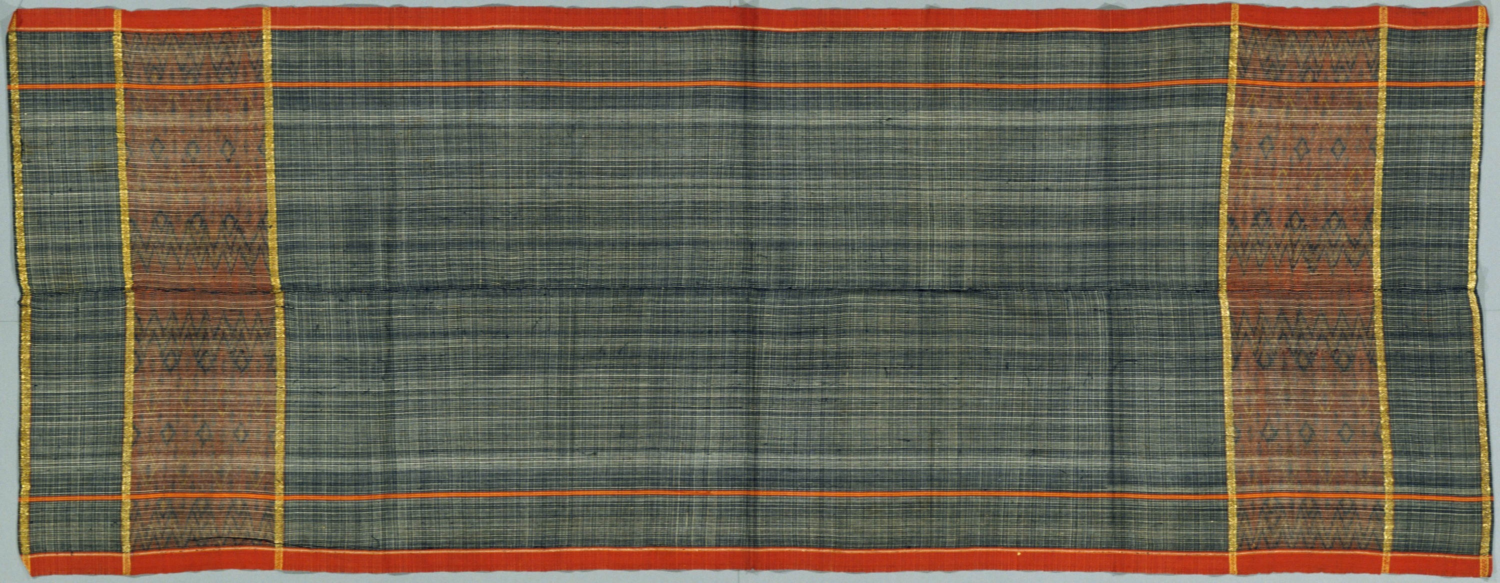 藍格子絣金糸紋織ショール　1枚